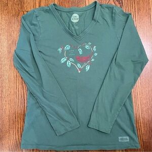 Ladies Life Is Good Long Sleeve Tee Red Cardinal Heart Size Medium V Neck